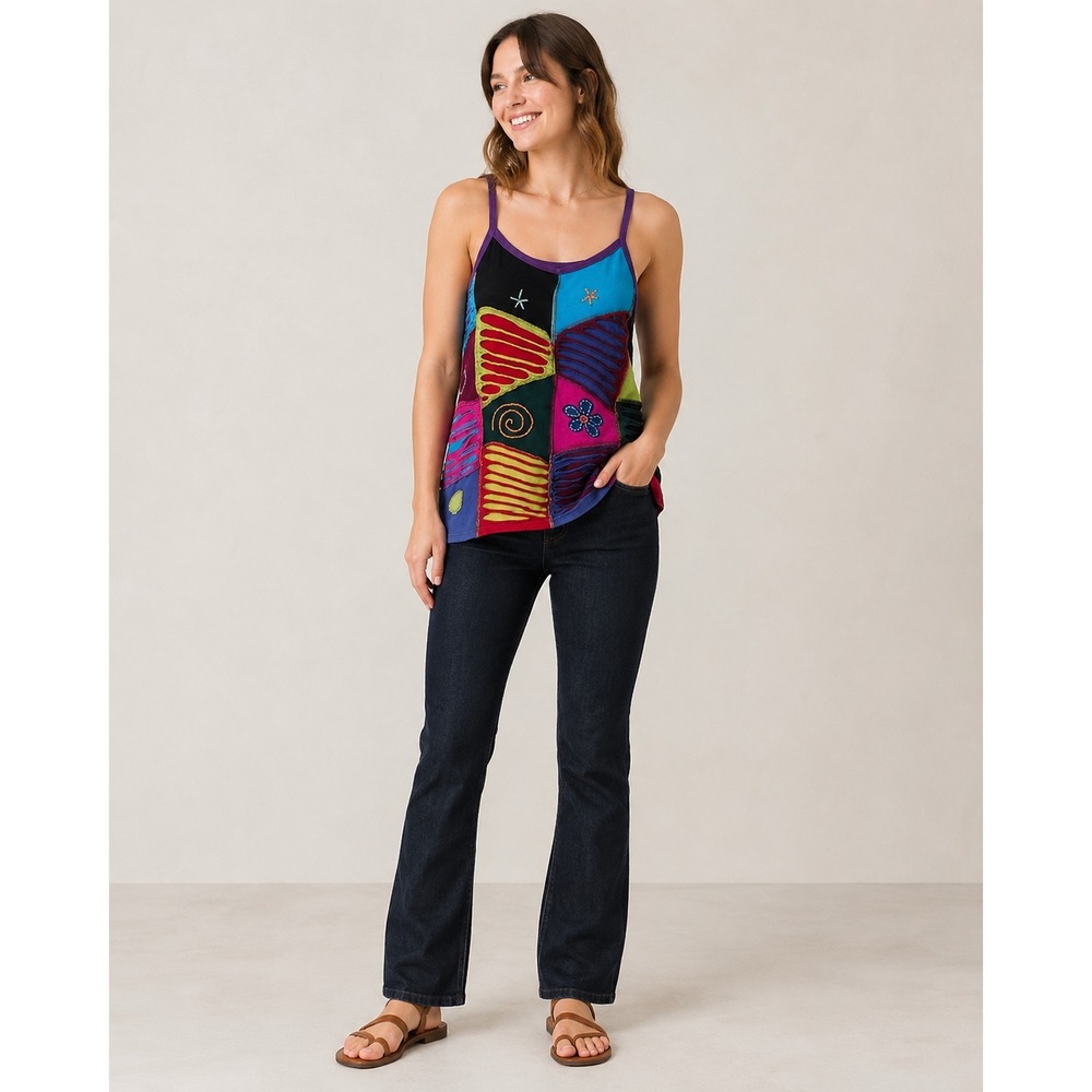 Vintage Y2K Ocean Queen Patchwork Hippie Festival Top Womens XL Cotton Purple